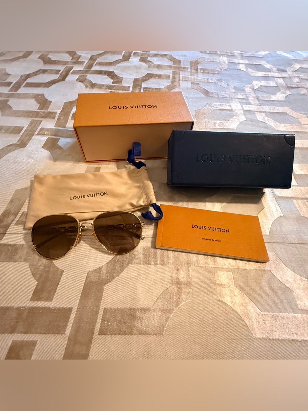 Louis Vuitton Gold Aviator Sunglasses with Brown Lenses